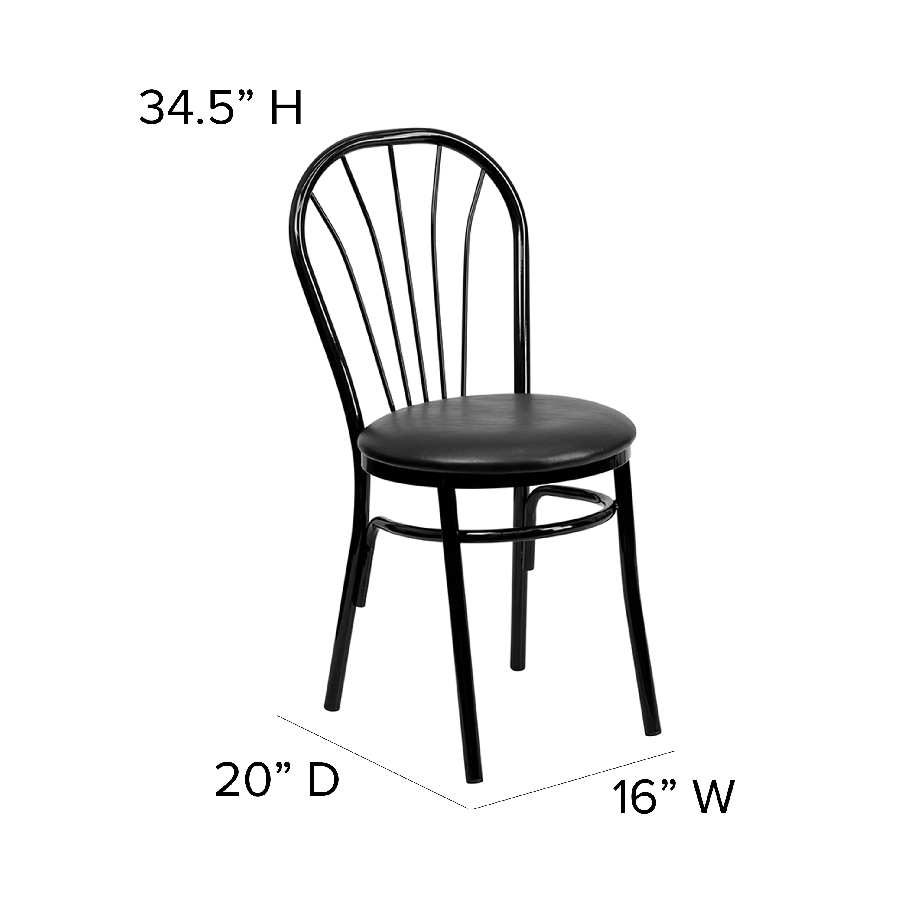 Emma + Oliver Fan Back Metal Chair - Black Vinyl Seat