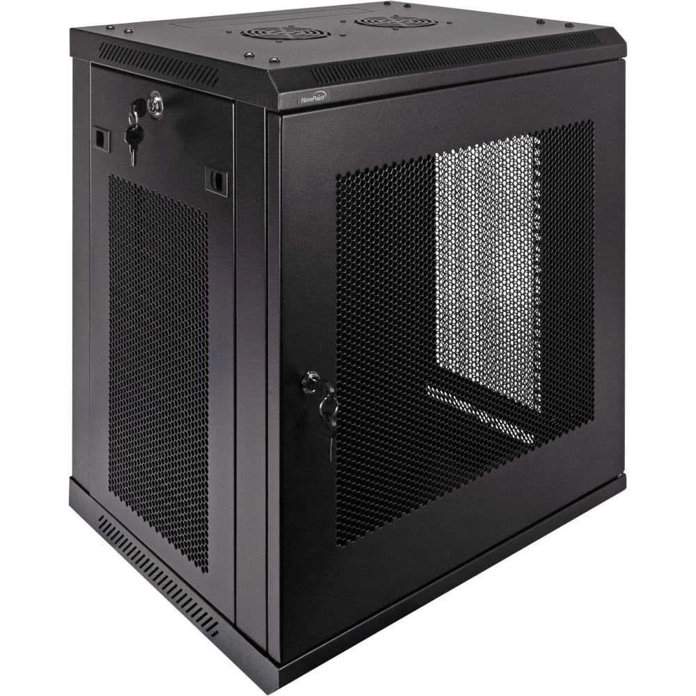 NavePoint 12U Server Rack Enclosure - 17.7” Deep, 12U Wall Mount Network Cabinet with Locking Perforated Door, 19” IT Equipment Compatible, 12U Network Rack, Removable Side Panels, Black