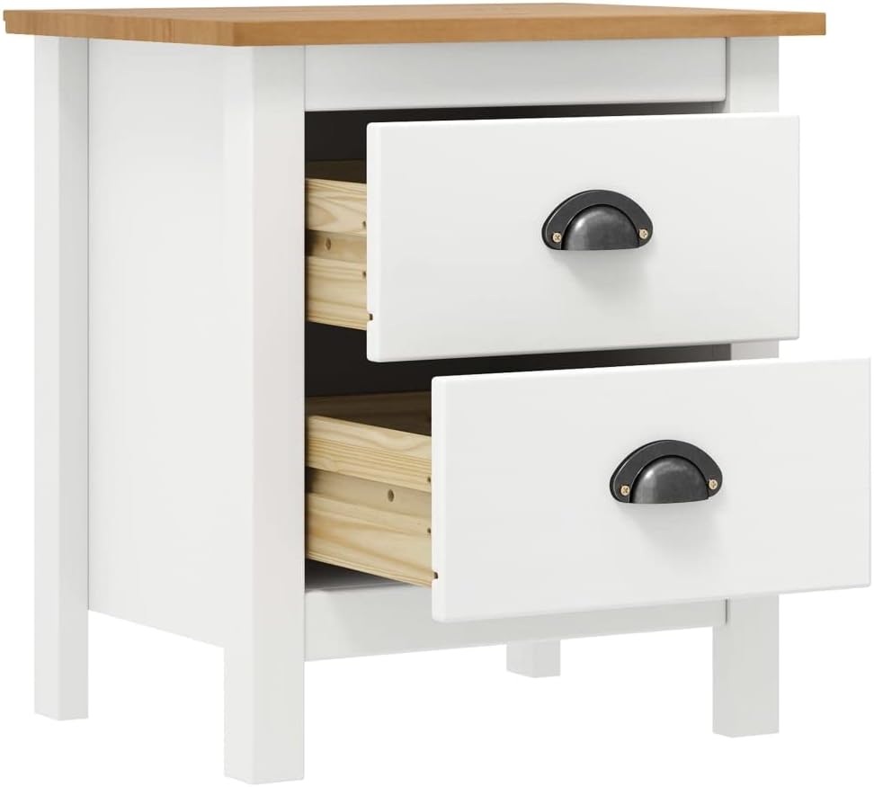 Solid Pine Wood Bedside Cabinet - White/Honey Brown, Scandinavian Style Nightstand, 18.1