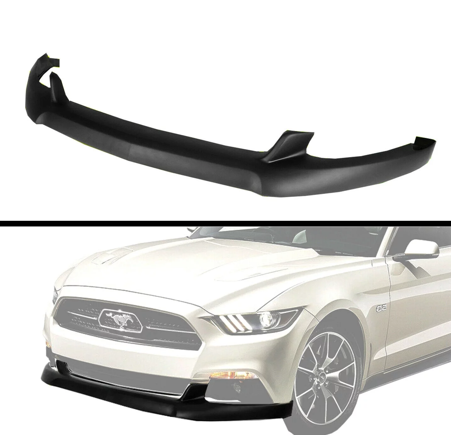 Fits 15-17 Ford Mustang GT V6 Front Bumper Lip Spoiler Splitter-Unpainted Black