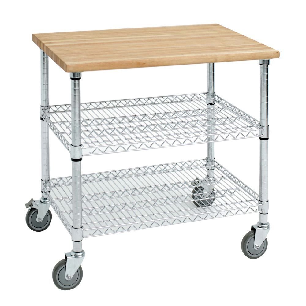 HUBERT® Kitchen Cart with Solid Wood Top Stainless Steel - 50