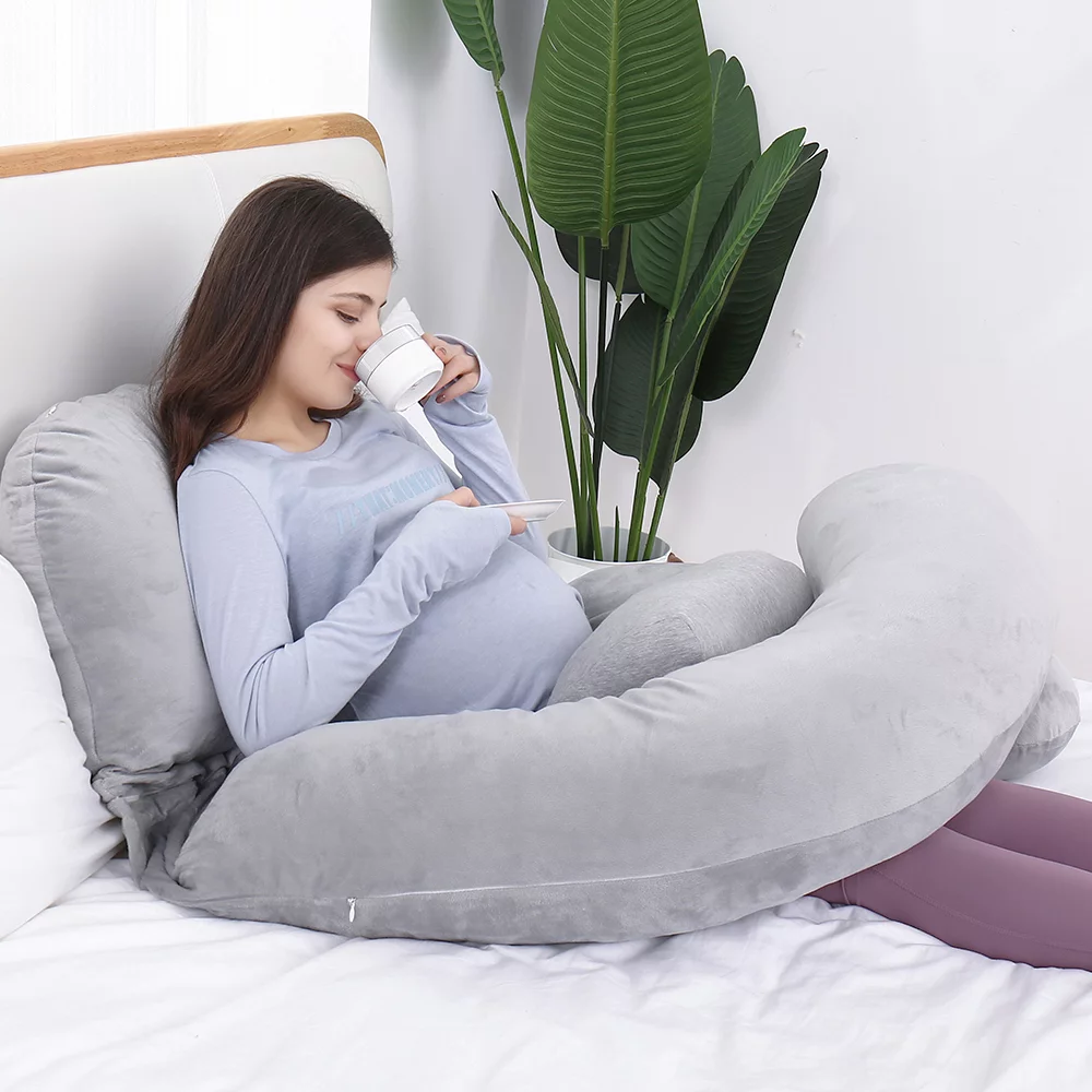 Awesling 60in Extra Large U-Shaped Pregnancy Pillow with Removable Cover (Gray) 7D PP Cotton