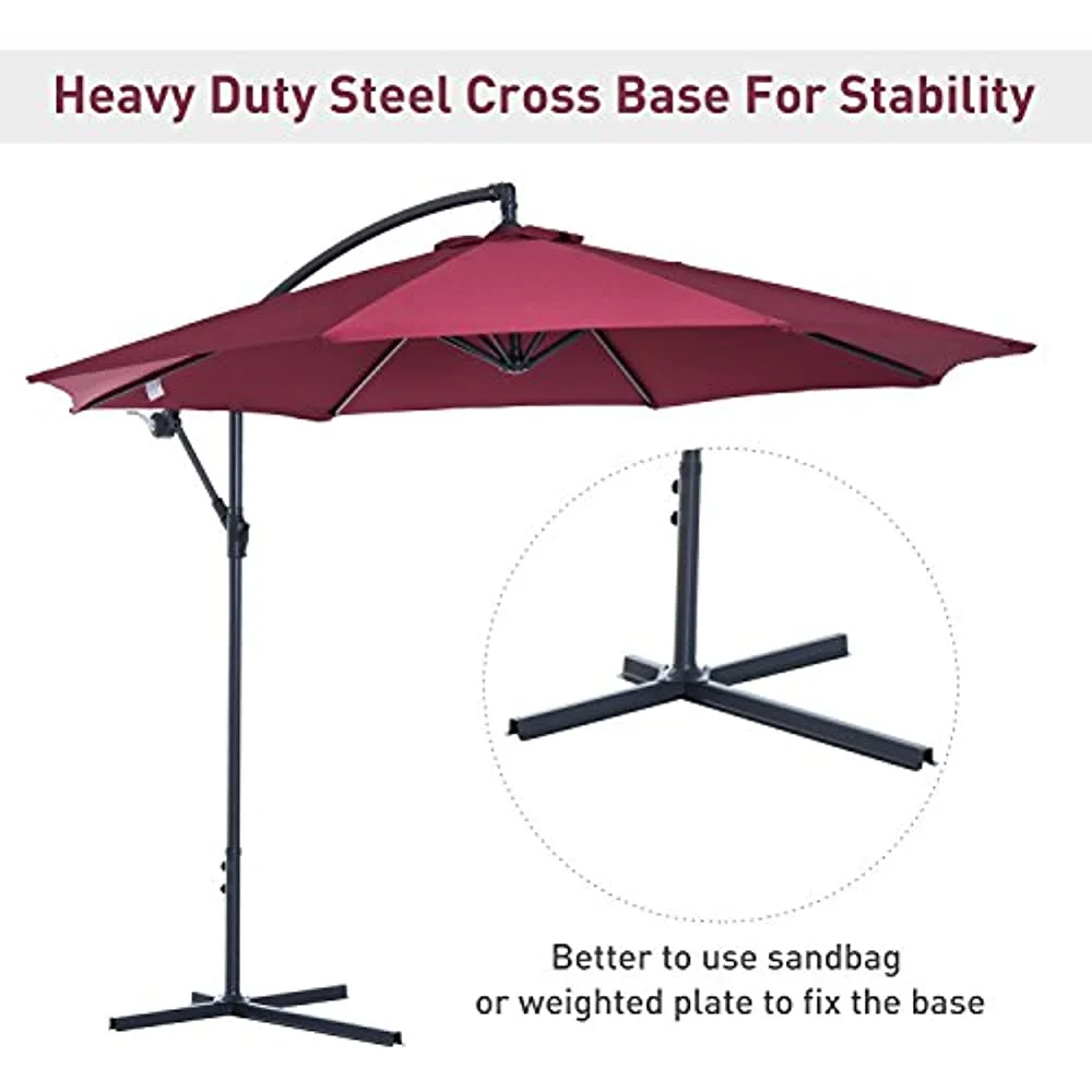 Outsunny 10 Cantilever Hanging Tilt Offset Patio Umbrella with UV Water Fighting Material and a Sturdy Stand Red