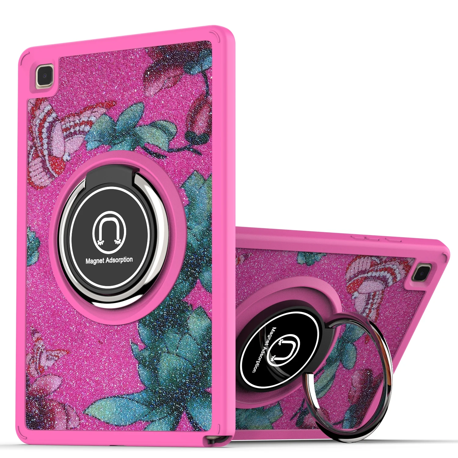 Case For Samsung Galaxy Tab A7 Lite (8.7 inch) Slim Hybrid with Ring Magnetic Stand Holder Kickstand Frame Bumper Drop proof Tablet Cover [ Pink Flowers ]