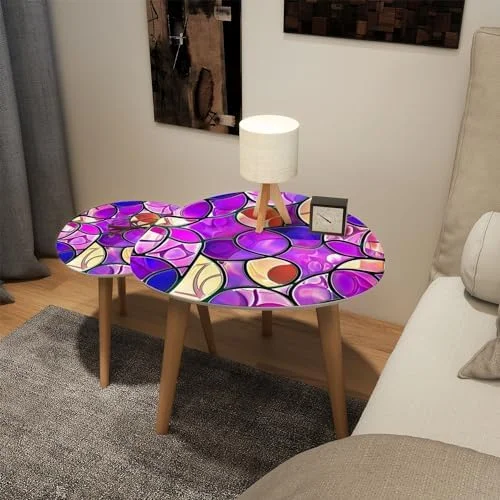 YPDRYGV Small Coffee Nesting  Abstract Stained Glass Mosaic Violet Circles Triangle End  Center   Modern   Room Bedroom Balcony
