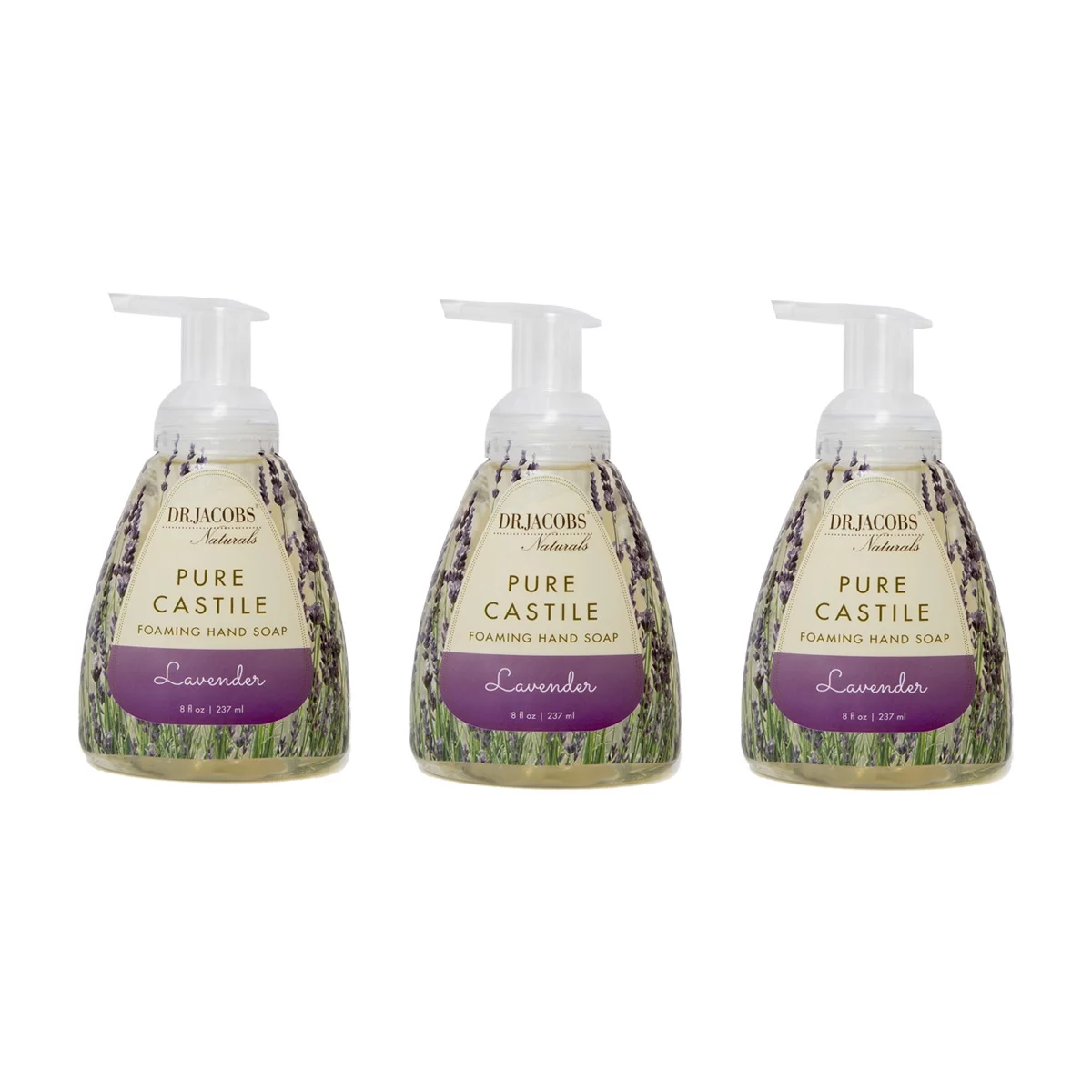 (Pack of 3) Dr. Jacobs Naturals Pure Castile Foaming Hand Soap, Lavender, 8 Oz