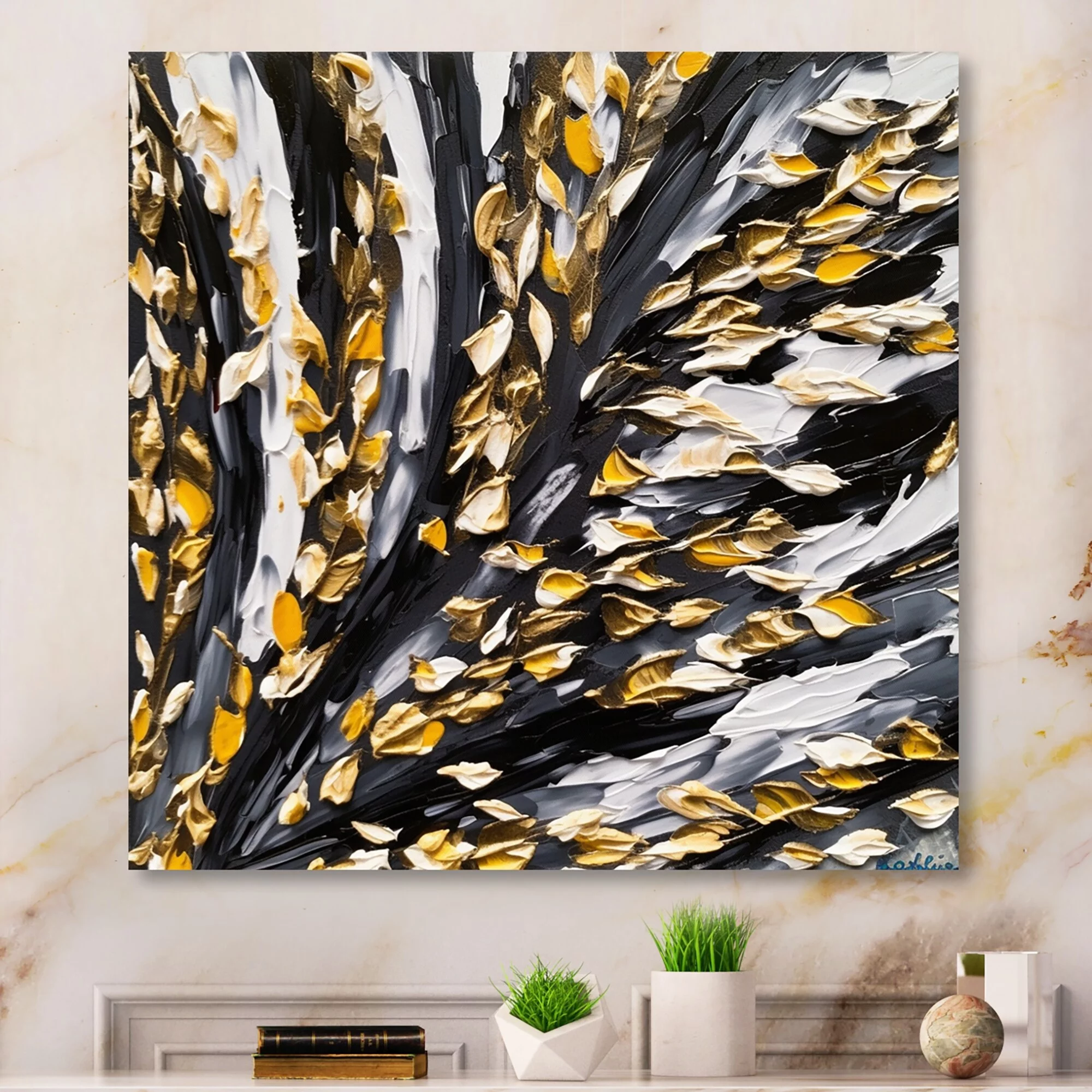 DESIGN ART Designart 'Golden Wave Reflections VII' Abstract Painting Metal Wall Art 36 in. wide x 36 in. high