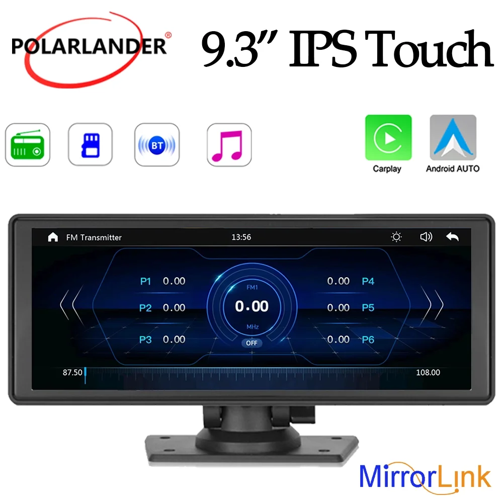 Portable Wireless Carplay&Android Auto Car Stereo,Newest 9.3 Inch Touch Screen Car Stereo with Bluetooth/FM Synchronization/Rear Camera Navigation Unit Player with Bluetooth FM Transmitter,AUX, TF