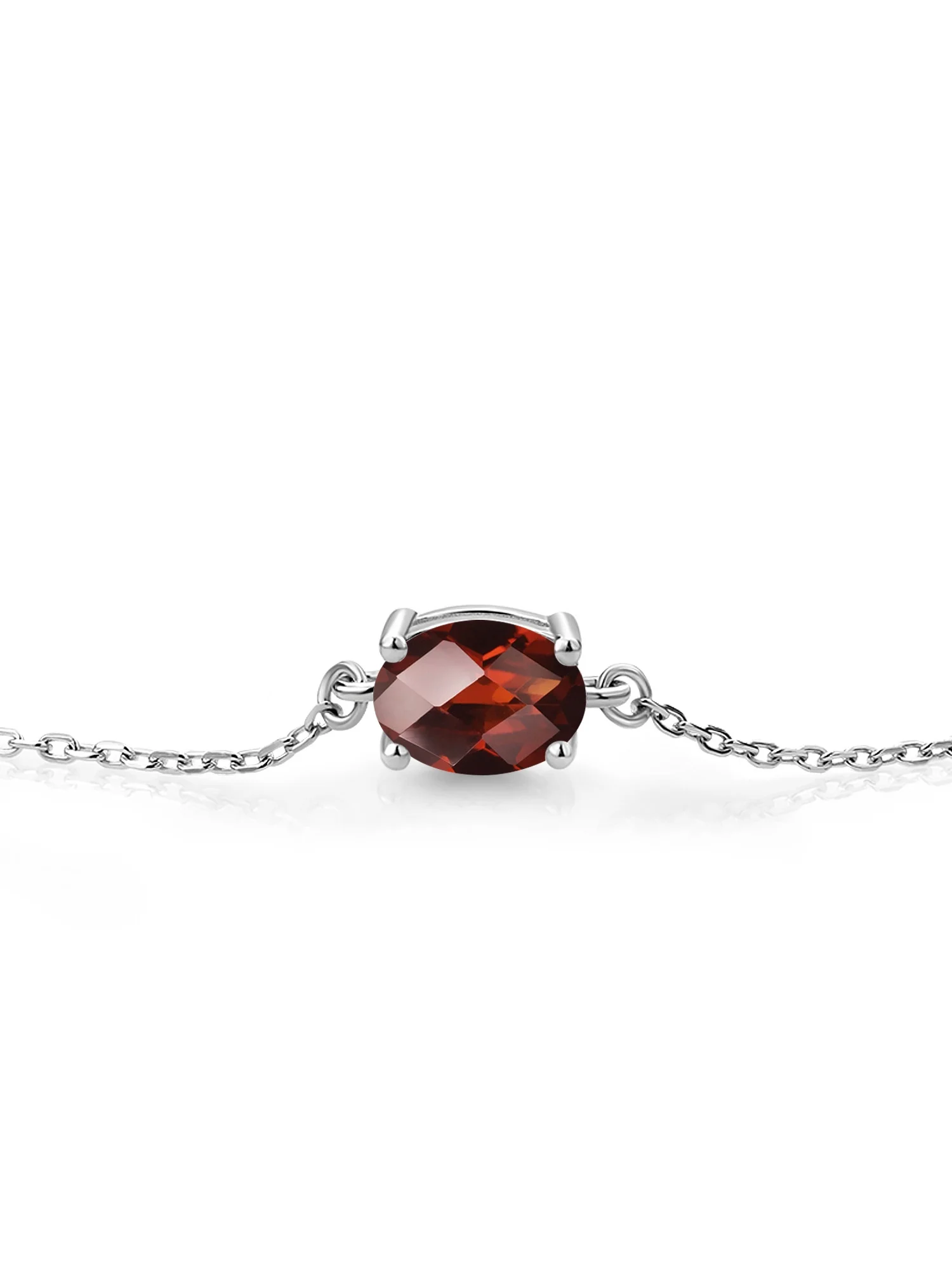 Gem Stone King 925 Sterling Silver Red Garnet Solitaire Bracelet for Women (1.53 Cttw, Oval Checkerboard 8X6MM, Gemstone January Birthstone, Fully Adjustable up to 9 inch)