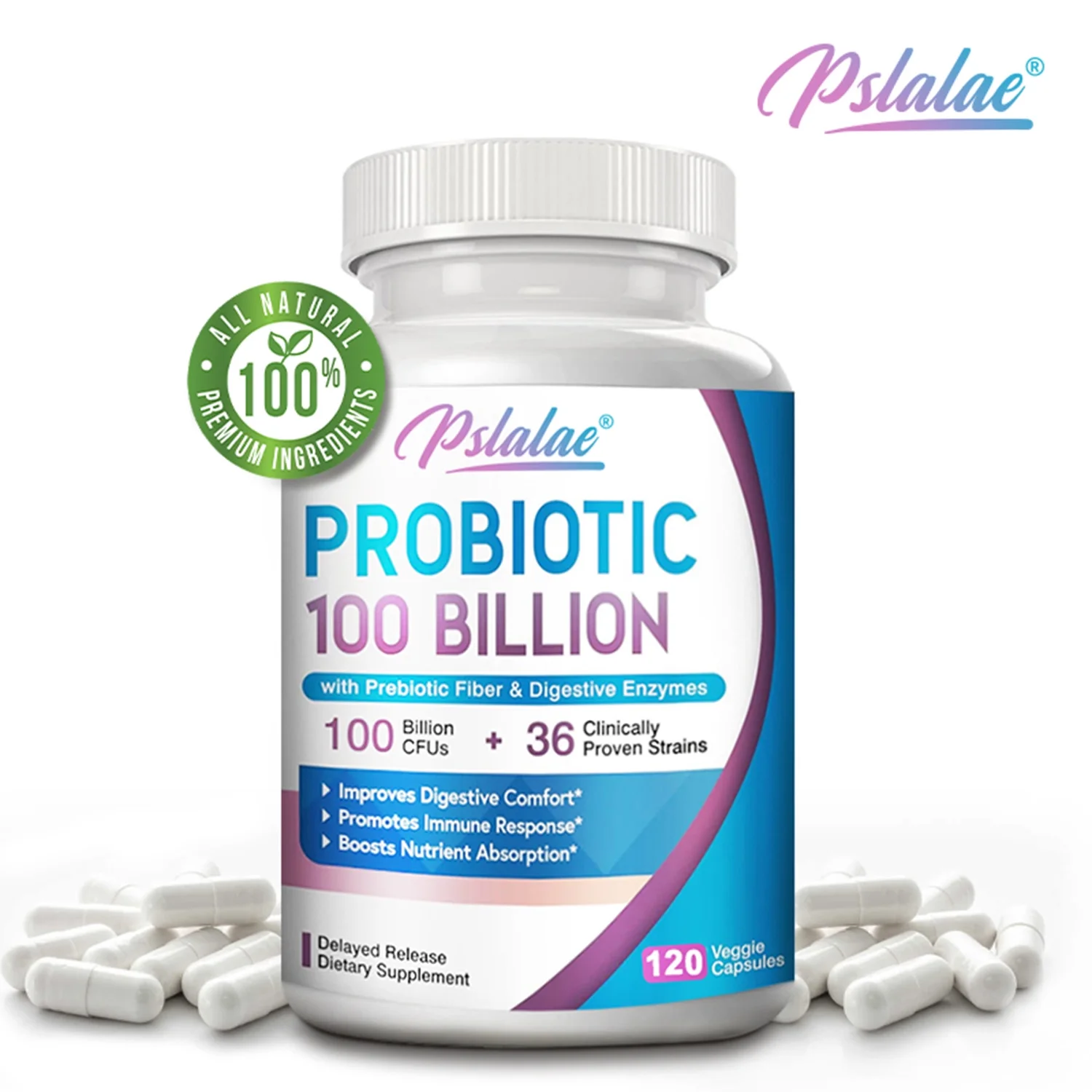 Pslalae Probiotic 100 Billion - Gut Health, Relieve Gas and Bloating - with Prebiotic (30/60/120pcs)