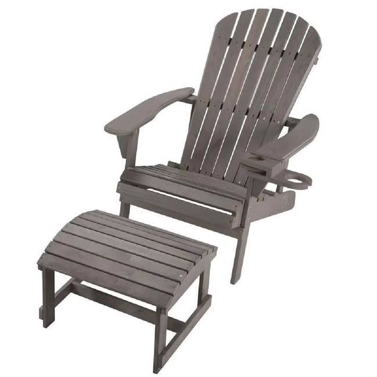 W Unlimited Earth Wooden Patio Adirondack Chair with Ottoman in Dark Gray