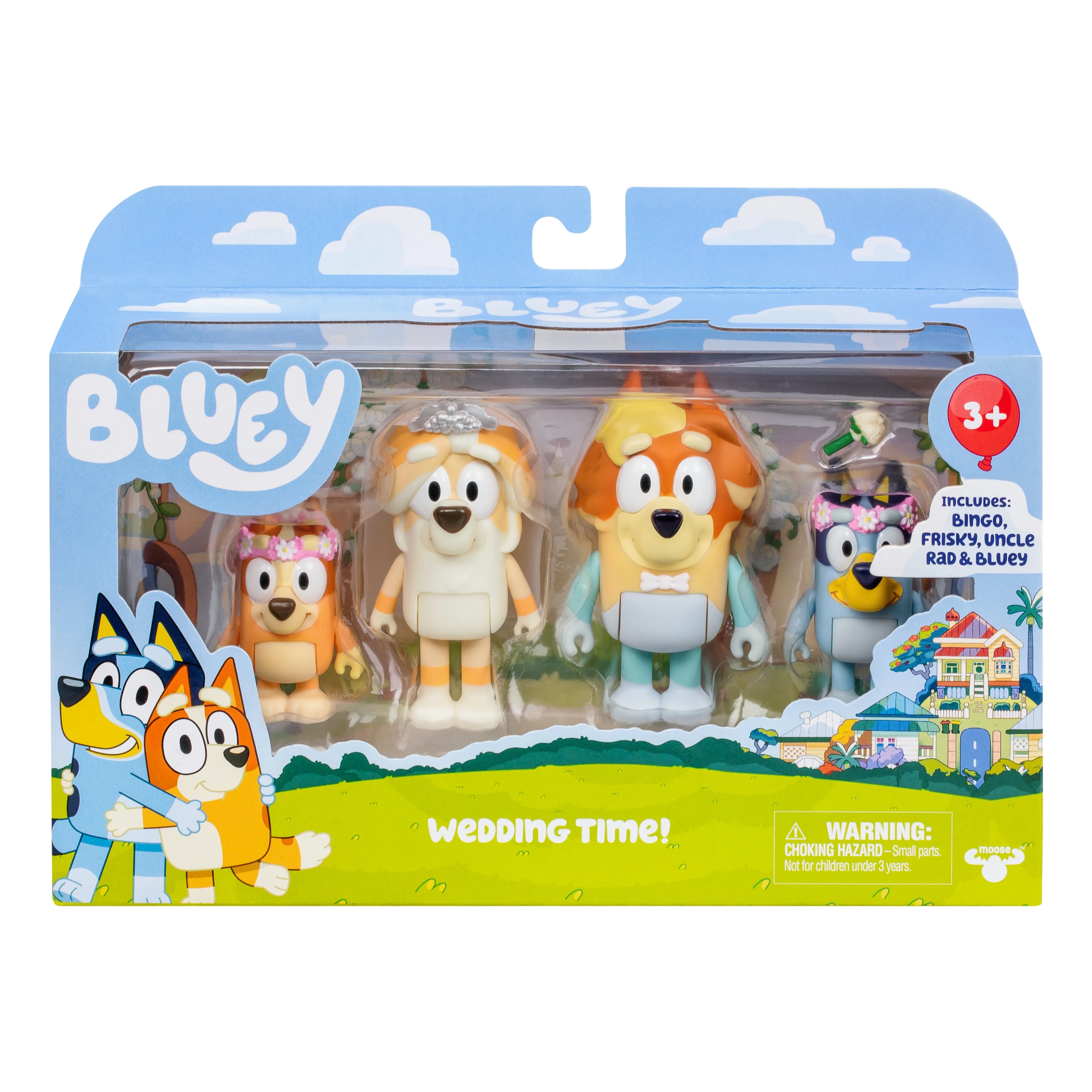 Bluey 4-Pack Wedding Time  Figures, Includes  Uncle Rad, Frisky, Bluey and Bingo, Ages 3+