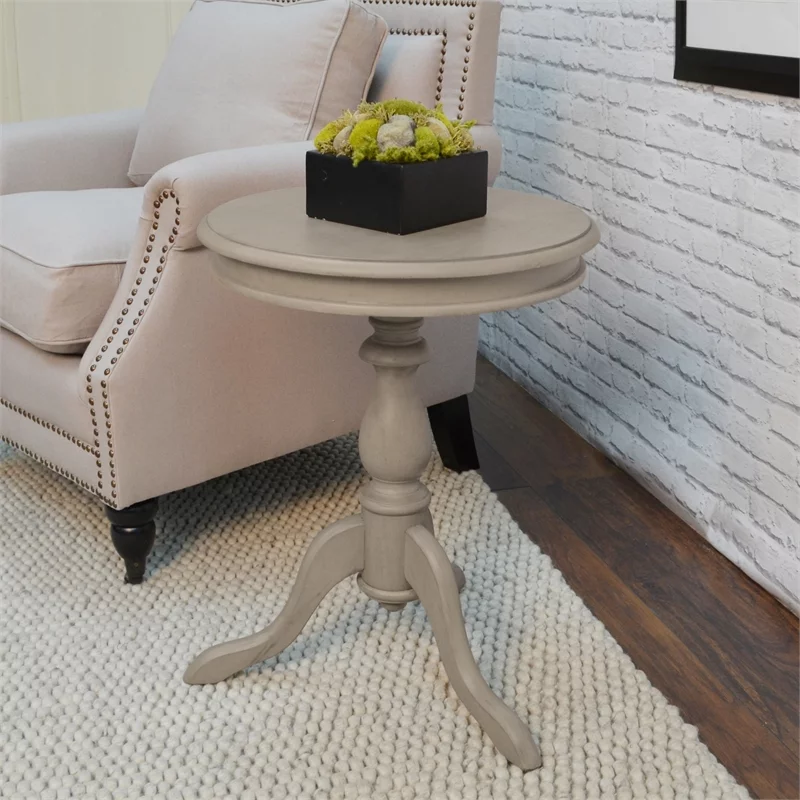 Pemberly Row Traditional Wood  Pedestal Accent Table in Weather Gray