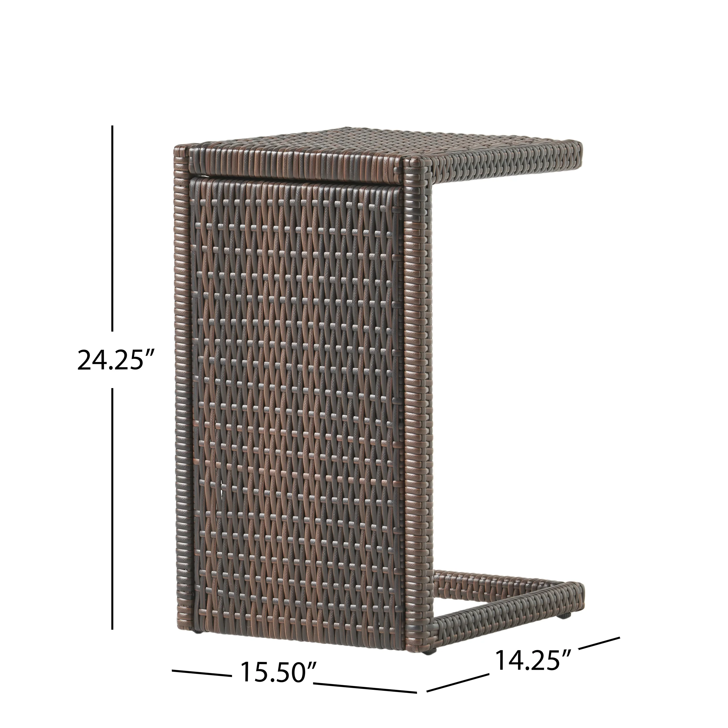 GDF Studio Forrest Outdoor Wicker C-Shaped Side Table, Multibrown, Set of 2