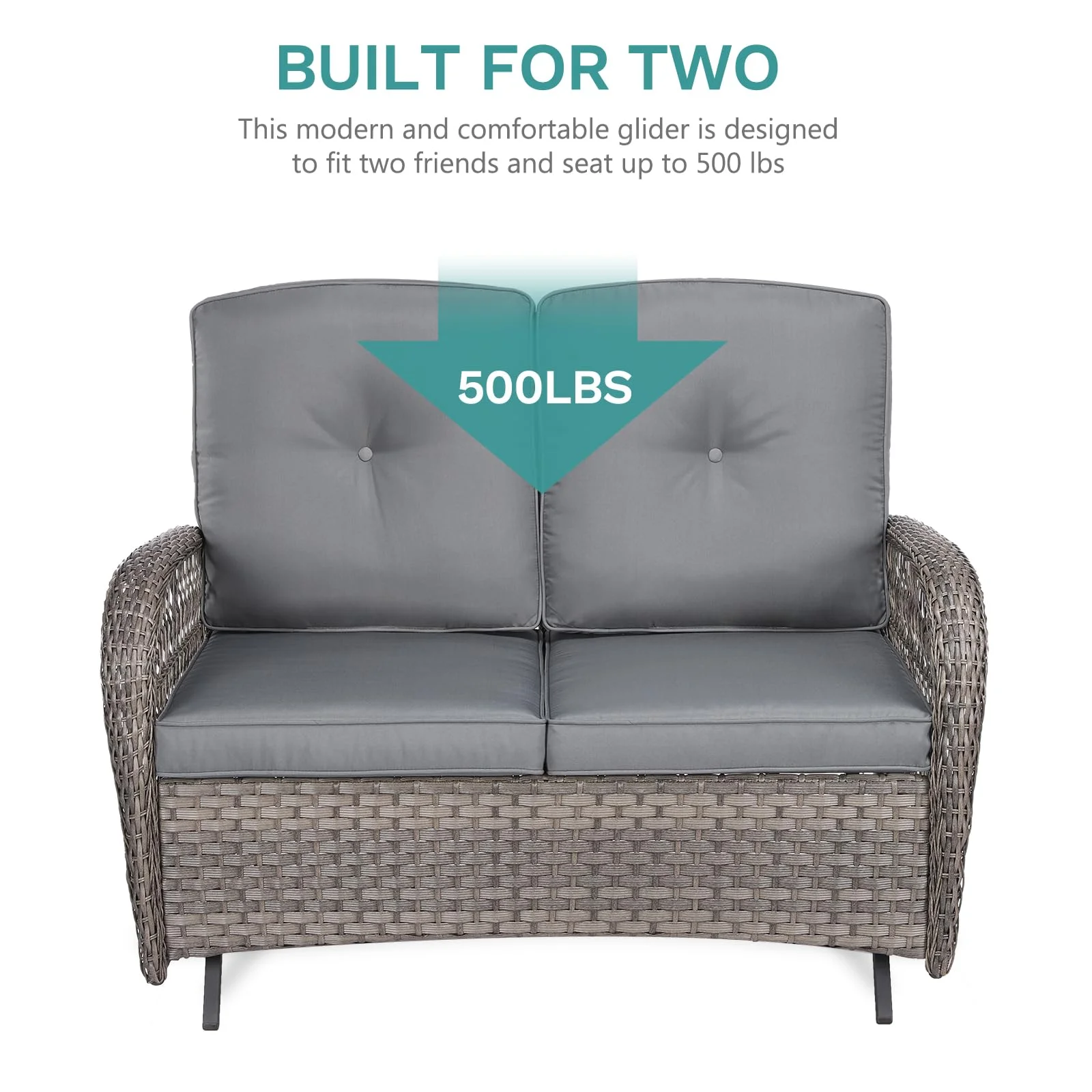 MEETWARM 4 Pieces Outdoor Wicker Patio Conversation Sets with Glider Loveseat, 2 Chairs with Glass-Top Coffee Table Wicker Rocking Chair Set, Wicker Conversation Set w/Thickened Cushions, Gray