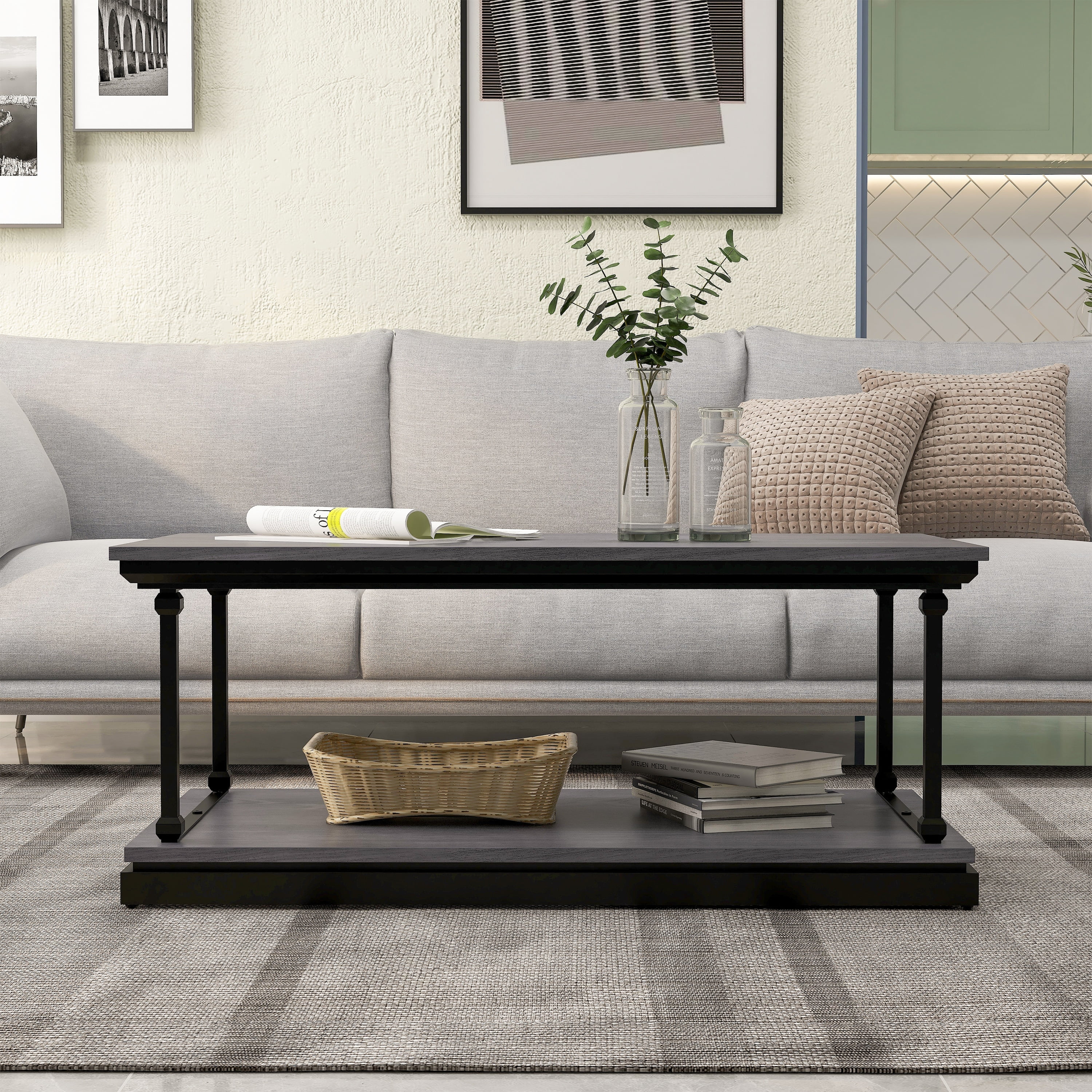 Furniture of America Marcin Transitional 47-inch 1-Shelf Coffee Table by  Antique White Antique, Wood Finish