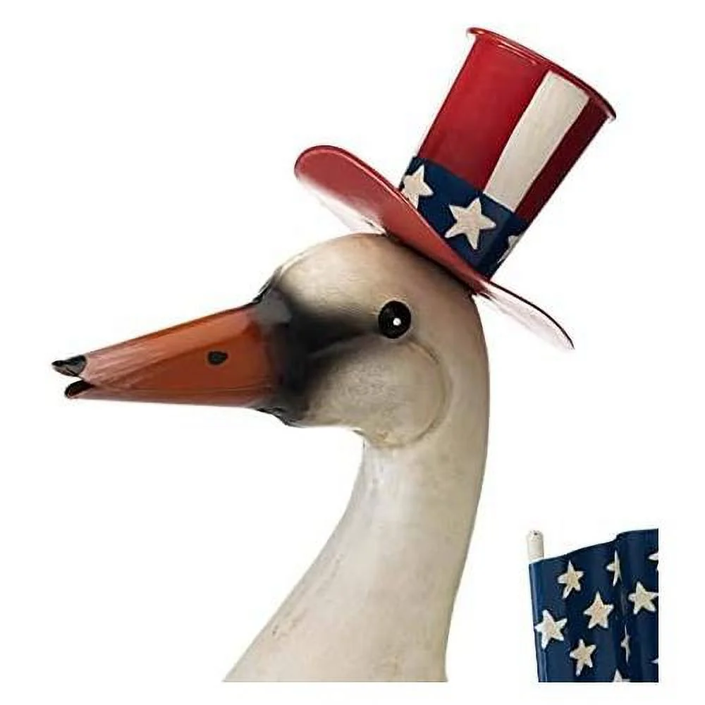 Metal Patriotic Goose Statue With American Flag And Uncle Sam Top Hat, Charming & Cheerful, Whimsical , Textured Details, Lawn Ornaments, Garden Art, 11½