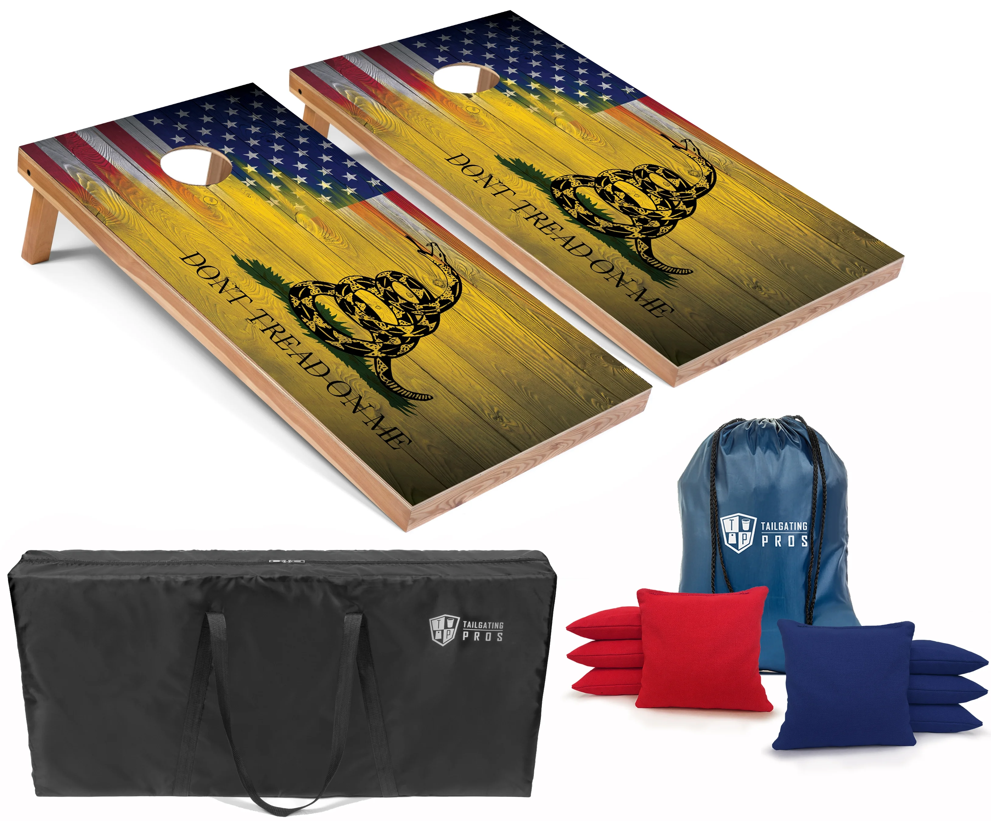 Tailgating Pros Regulation Cornhole Boards Flag Set - Includes 8 Bean Bags, Carrying Cases, and 4'x2' Corn Hole Toss Game - Optional LED Lights