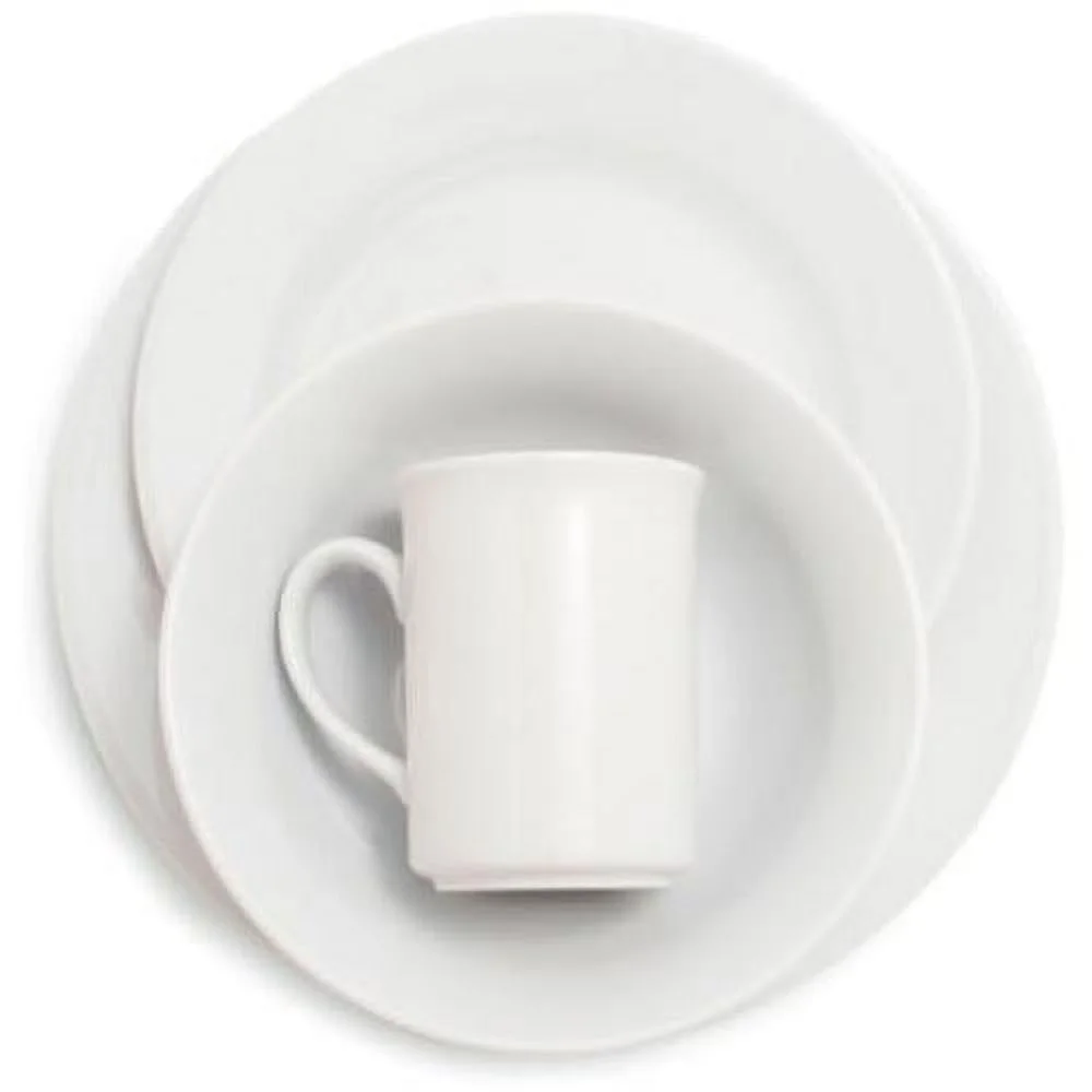 Bistro 24 Piece Porcelain Dinnerware Set Includes Dinner Plates, Salad Plates, Cereal Bowls And Mugs, Service For 6, White - Microwave And Dishwasher Safe