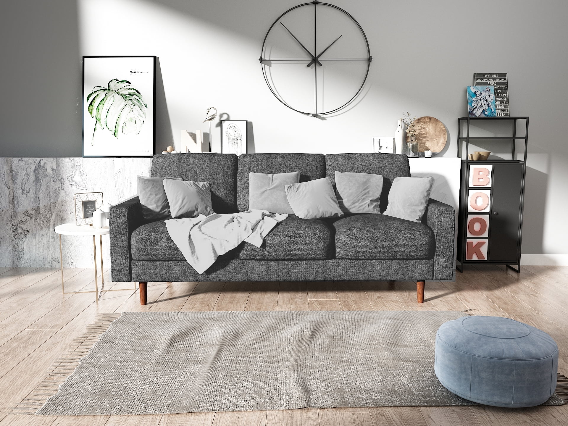 US Pride Furniture Velvet Modern Mid-Century Obadiah Sofa, Gray