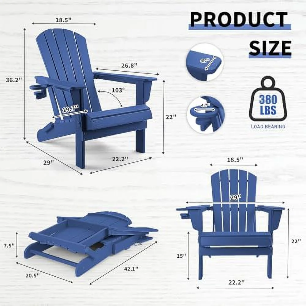 Adirondack Chair Plastic Adirondack Chairs Wood Texture Fire Pit Chairs Folding Adirondack Chairs Composite Adirondack Chairs Resin Adirondack Chairs with Cup Holder (Black)
