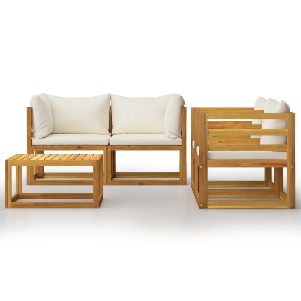 vidaXL 5 Piece Patio Lounge Set with Cushion Cream Solid Acacia Wood