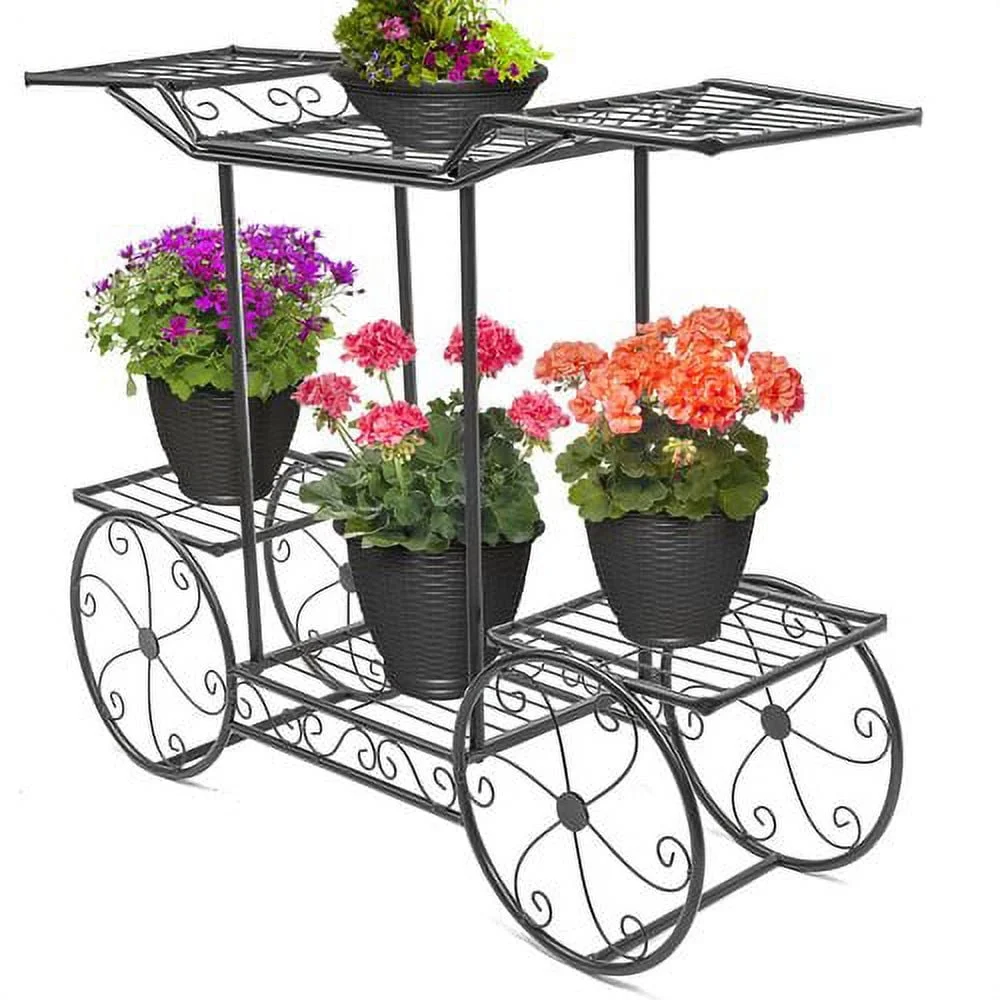 Cart Stand 6 Flower Pot Display Rack - Black