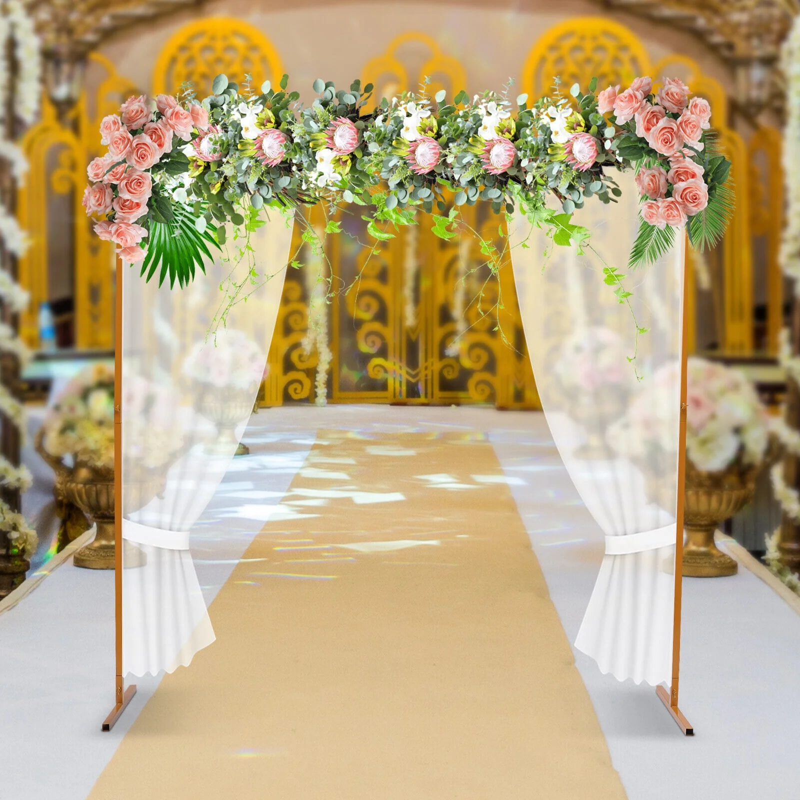Fichiouy 2*2M Wedding Decor Flower Stand Metal Wedding Arch Square Backdrop Framework Gold