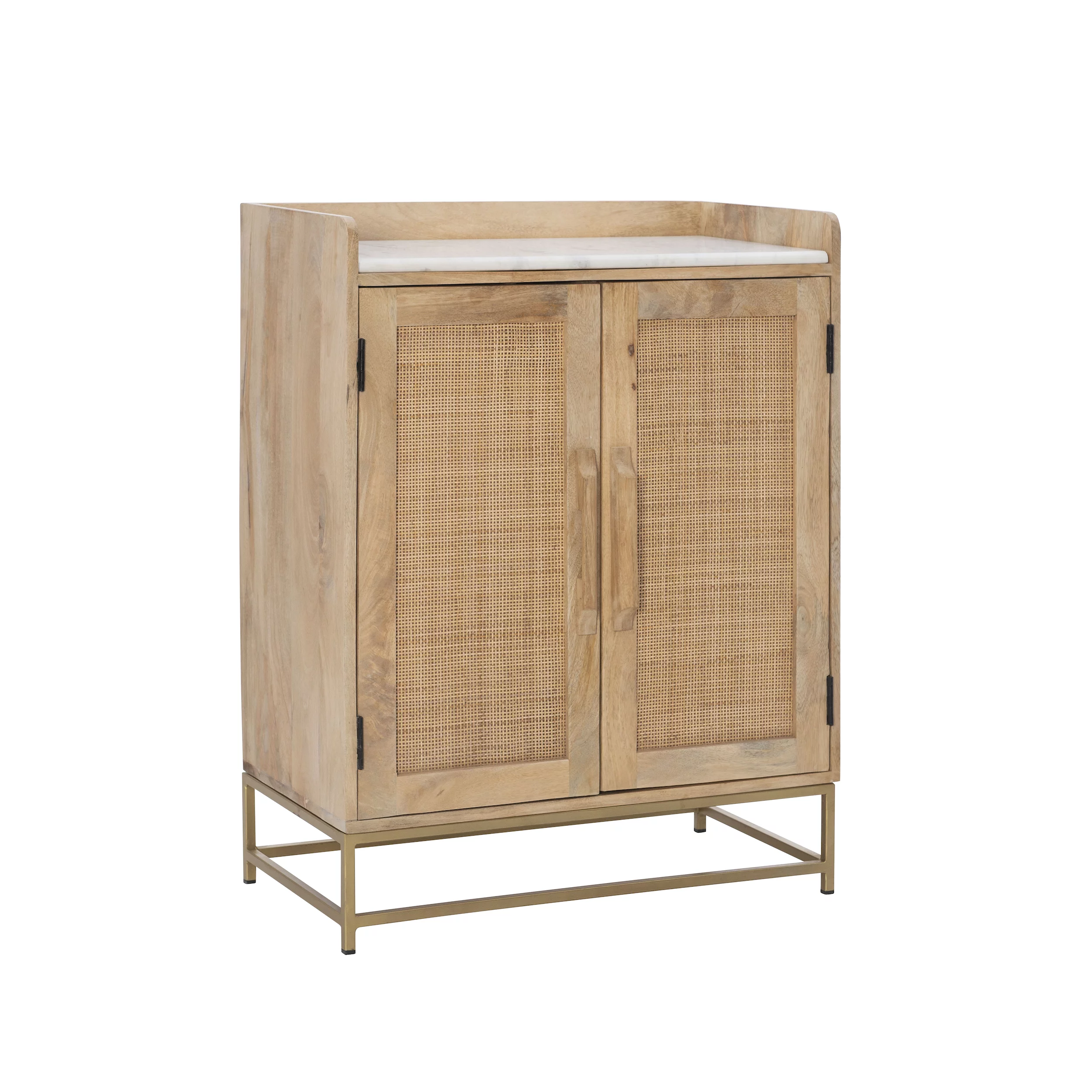 Blair Rattan Bar Cabinet, Natural with White Marble Top