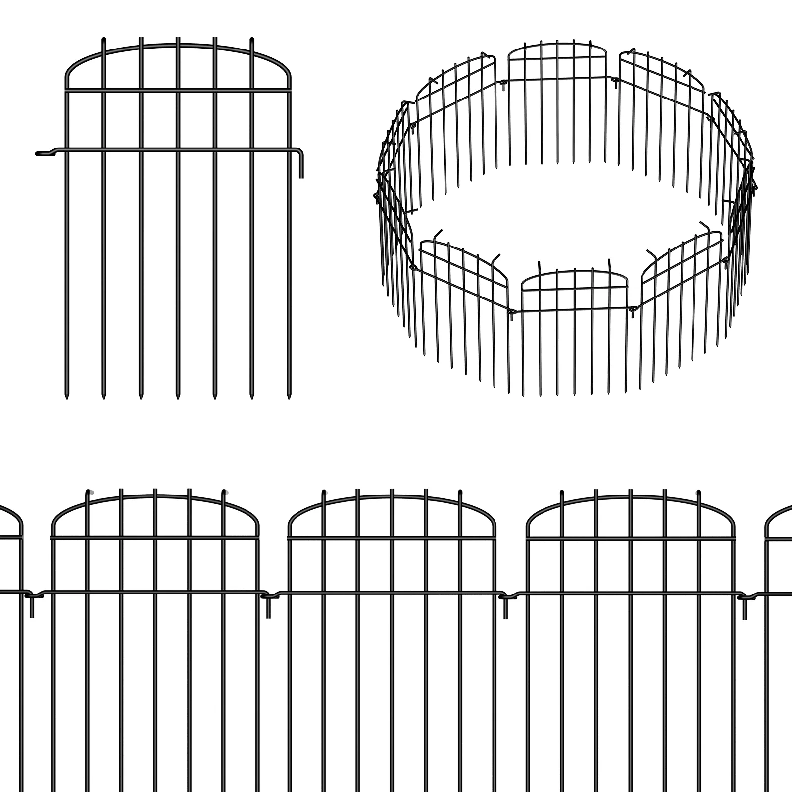 Curved No-Dig Decorative Garden Fence Animal Barrier, Outdoor 16.6 
