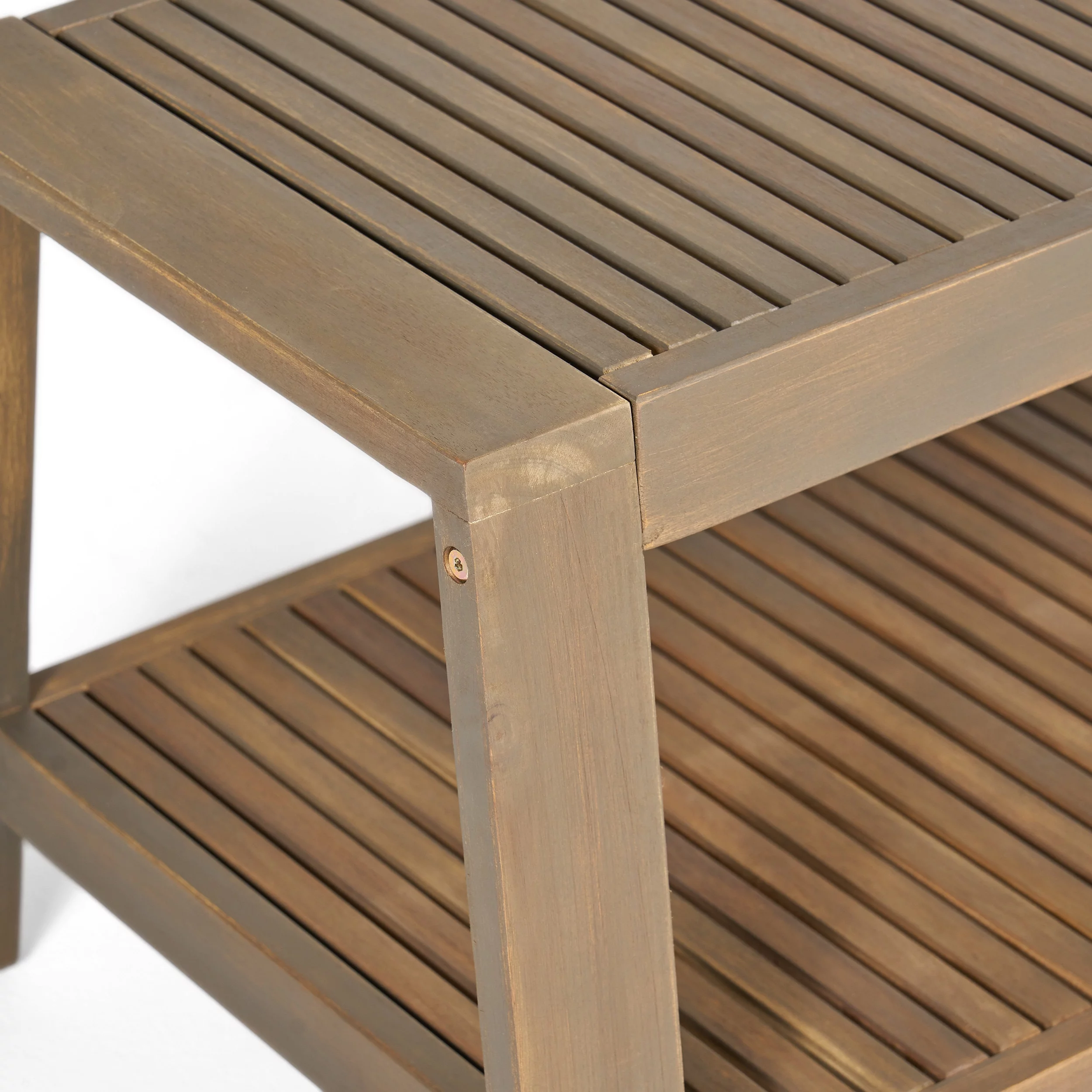 GDF Studio Parma Outdoor Acacia Wood Loveseat and Coffee Table Set, Gray and Teal