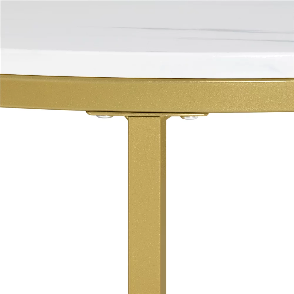 Topeakmart Modern Round Faux Marble Coffee Table with Sturdy Metal Legs, Gold