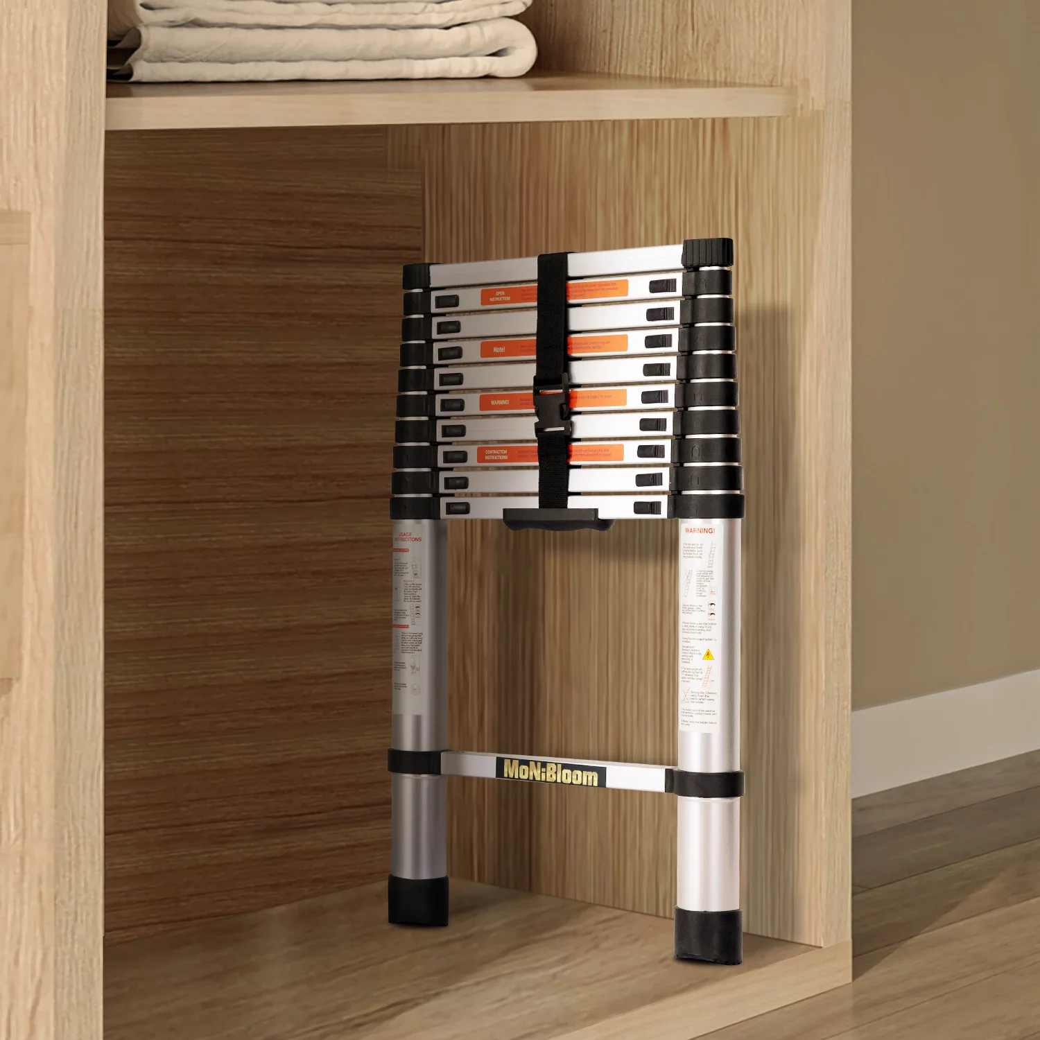 MoNiBloom 10.6Ft Aluminum Telescoping Multi Position Ladder, 330lbs Load Capacity, Extension Steps Anti-Slip Rubber Feet