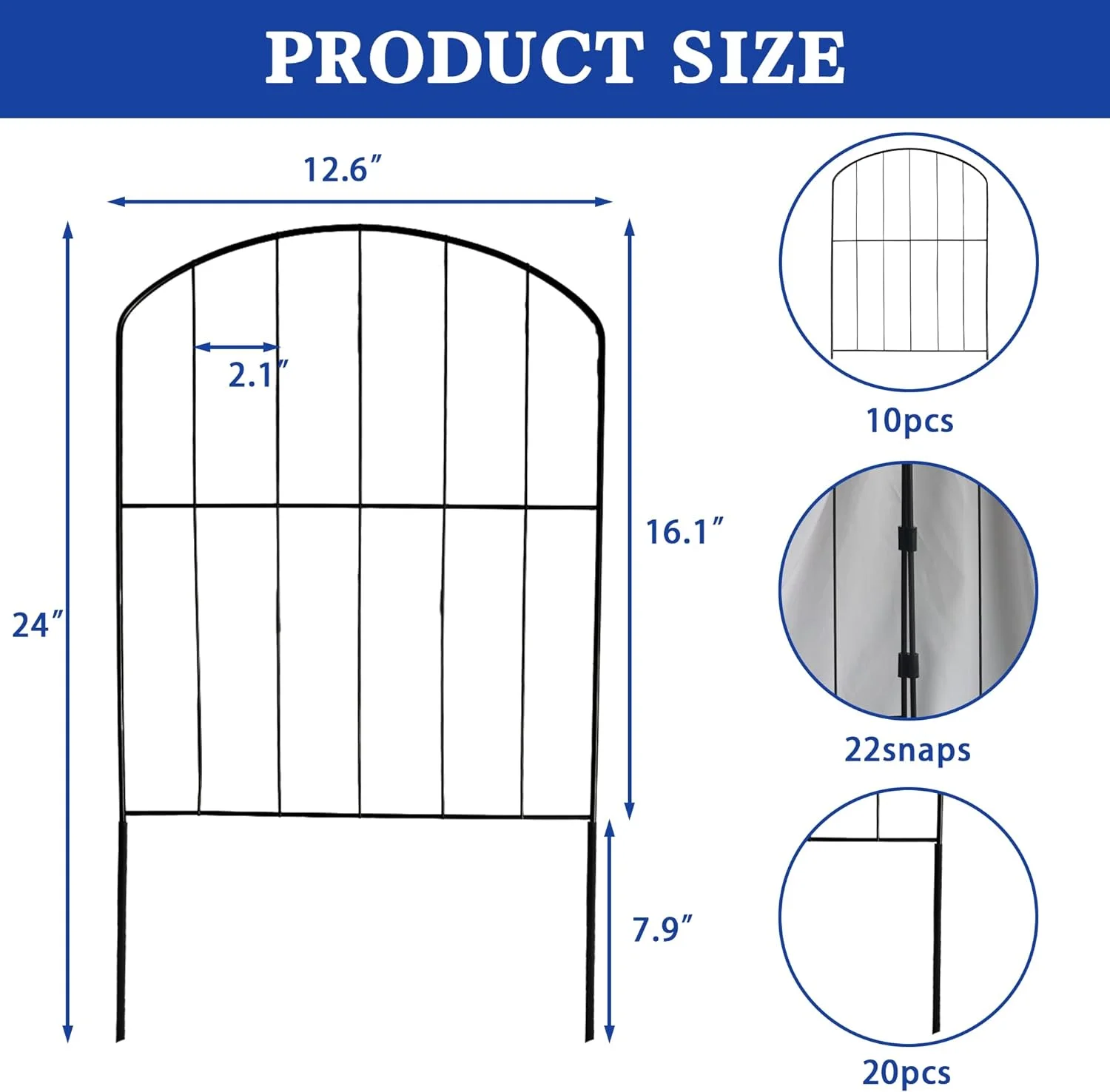 Garden Fence, 10FT x 24IN Metal Decorative Arched, 10 Panels Wire Border Animal Barrier, Ground Stake Fence for Dog Yard Patio Outdoor Landscape Decor