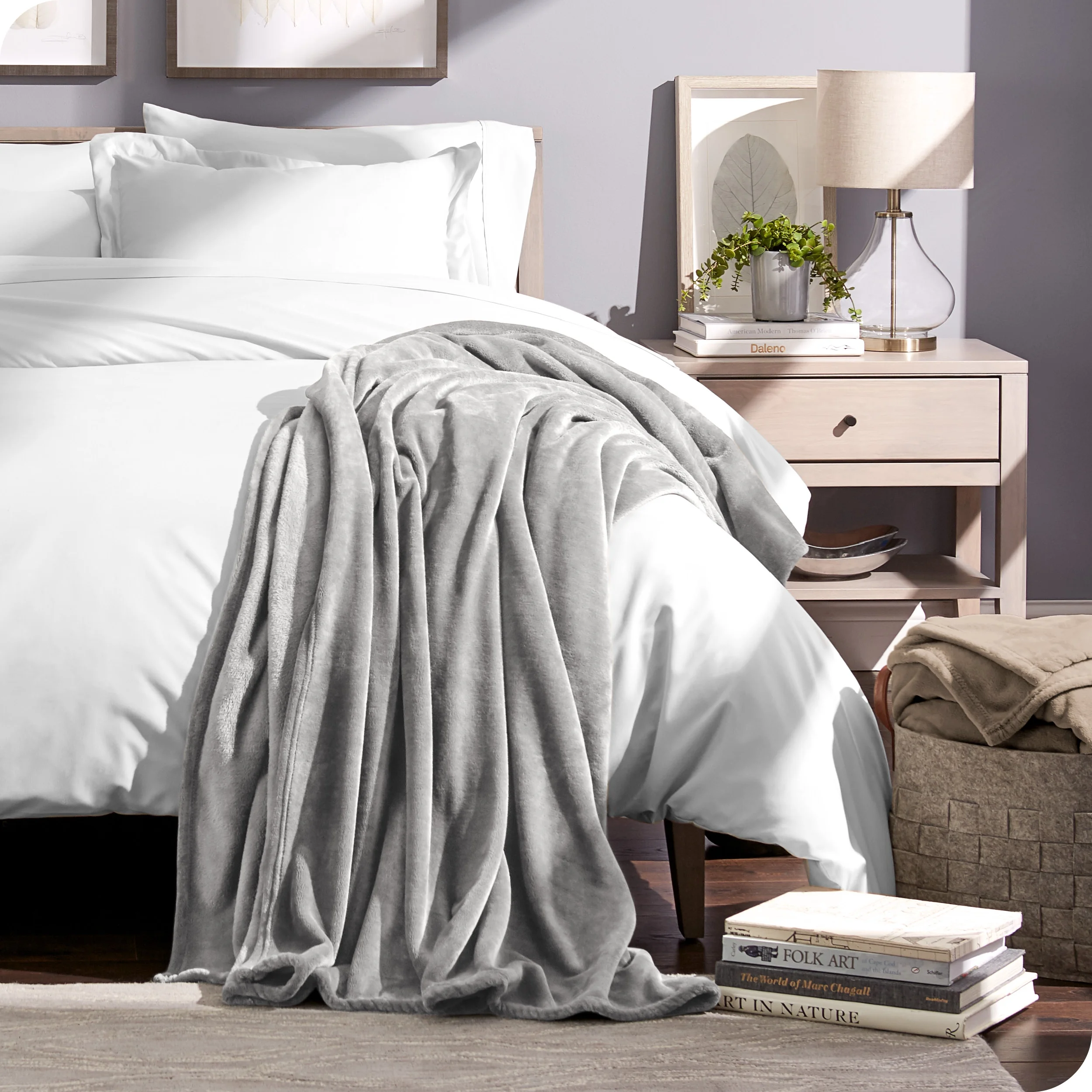 Bare Home Microplush Fleece Blanket - 300 GSM - Fuzzy Microfleece - Soft & Plush - Full/Queen, Light Gray