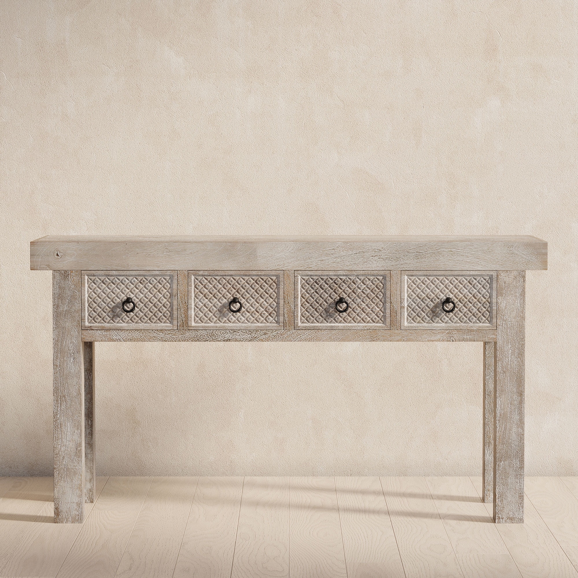 Maven Lane Veena Handmade Heritage Wooden Console Table, Distress Natural Finish