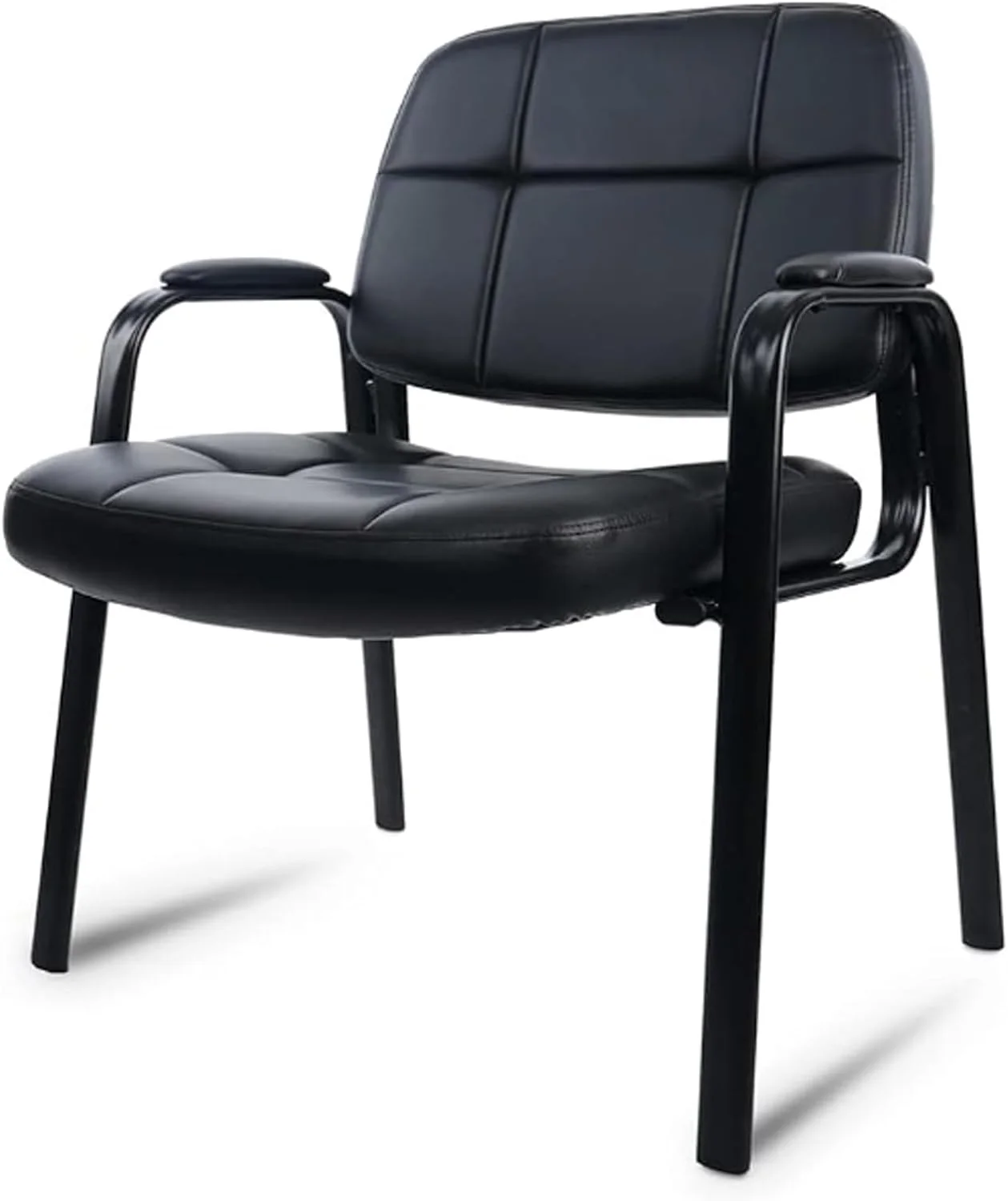 YiSHOP Big & Tall Waiting Room Guest Chair Comfortable Reception Chairs with Bonded Leather Padded Arm Rest for Office Reception Lobby and Conference Desk, Black(1 Pack)