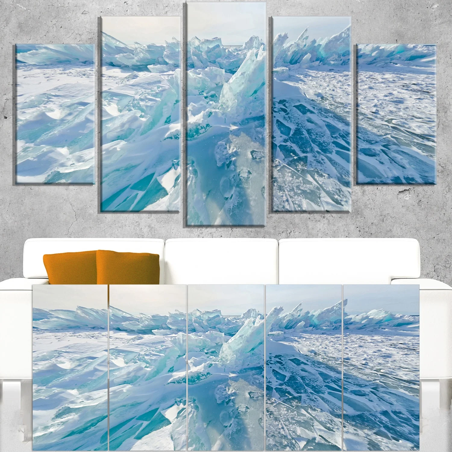 DESIGN ART Blue Ice Hummocks in Siberia Lake Baikal - Landscape Artwork Print on Canvas 60 in. wide x 32 in. high - 5 Panels Diamond Shape