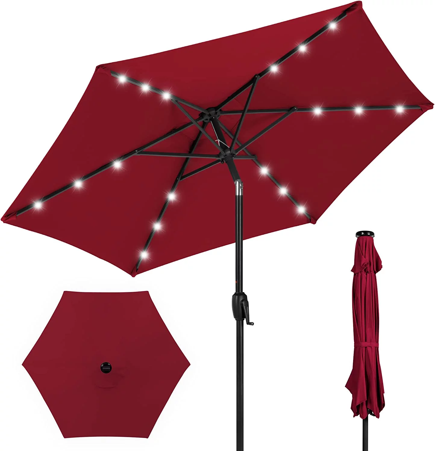 10ft Solar LED Offset Hanging Patio Umbrella - Tilt Adjustment, 8 Ribs, Burgundy