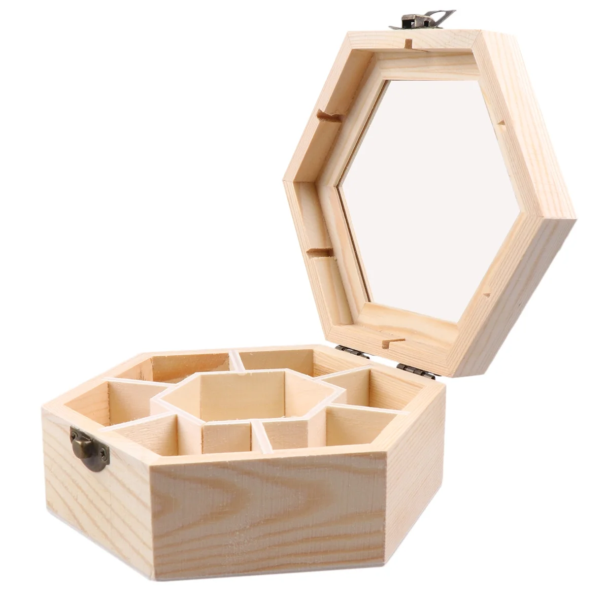 NUOLUX 1pc Wooden Jewelry Box Handmade Hexagon Storage Box Lightweight Snow Clay Jewelry Box DIY Jewelry Box