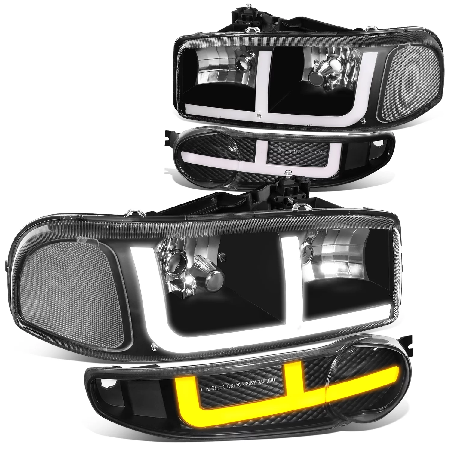 DNA Motoring HL-LB4-DAN99-BK-CL1 Black Clear F-LED DRL Headlight Bumper Lamps for 2001-2007 GMC Sierra Yukon 1500 Denali