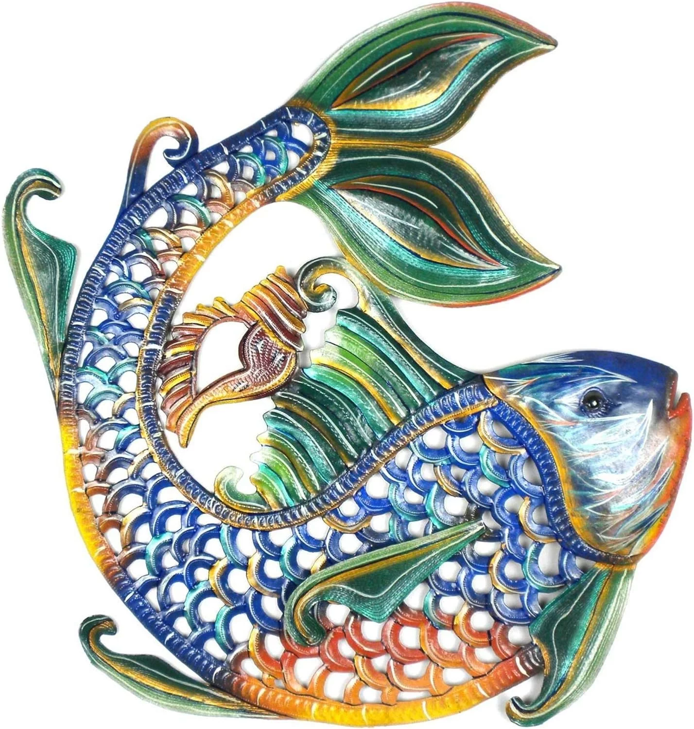 Recycled Hand-Painted Haitian Metal Wall Art Sea Life, Fish And Shell