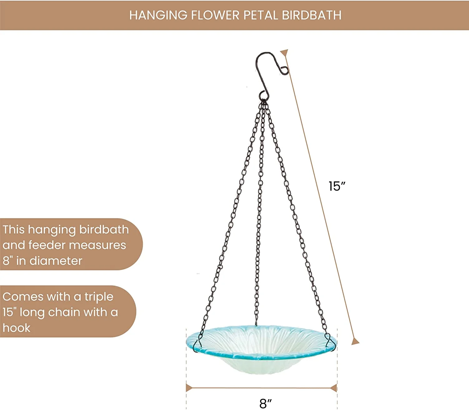 Bits and Pieces Hanging Flower Petal Birdbath Glass Flower Hanging Birdbath and Feeder Outdoor Décor