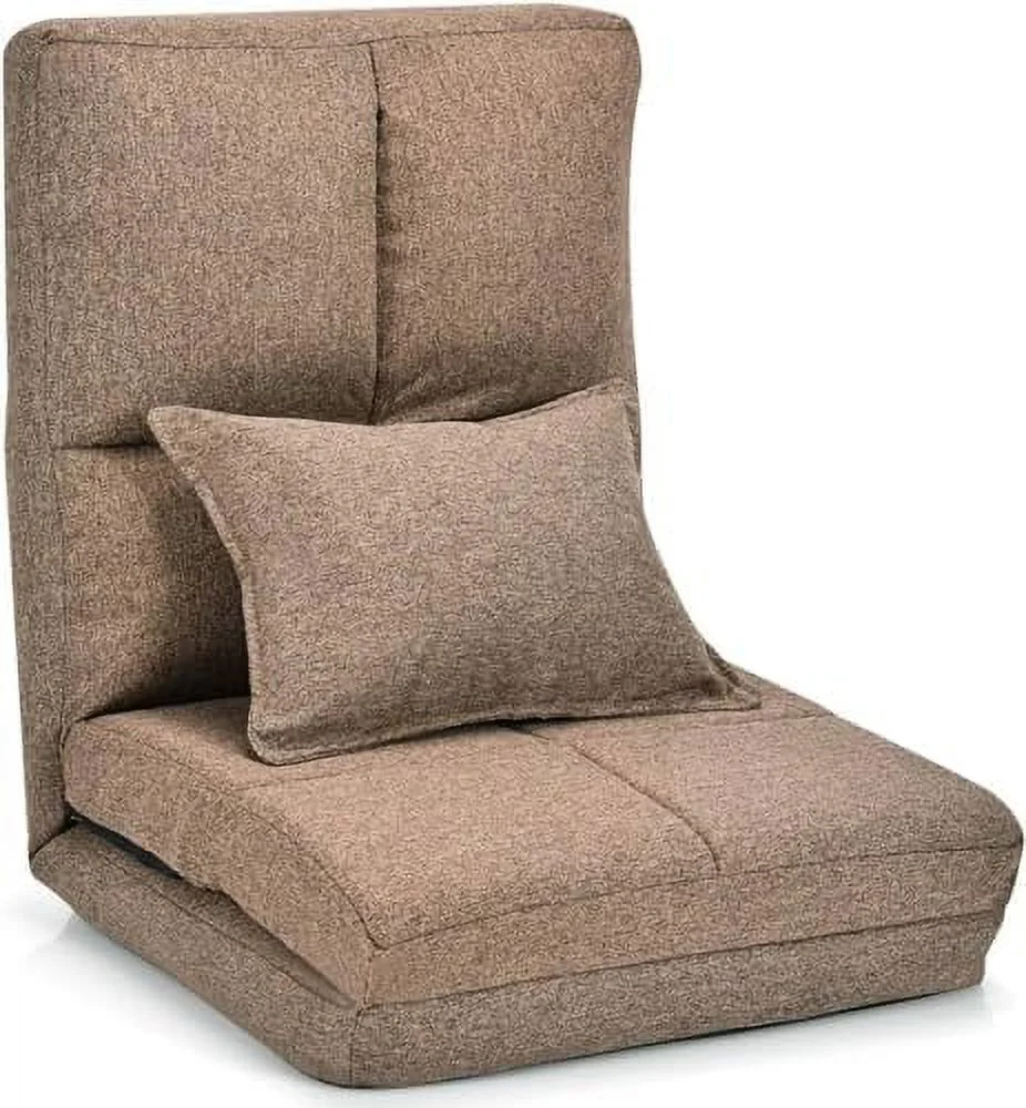 WTYNKAE Moccha Folding Floor Chair  Triple Fold Sofa Chair with  Pillow  Adjustable Floor Gaming Chairs with 6 Reclining Position  Convertible Upholstered Chaise Lounge for Bedroom  Livin