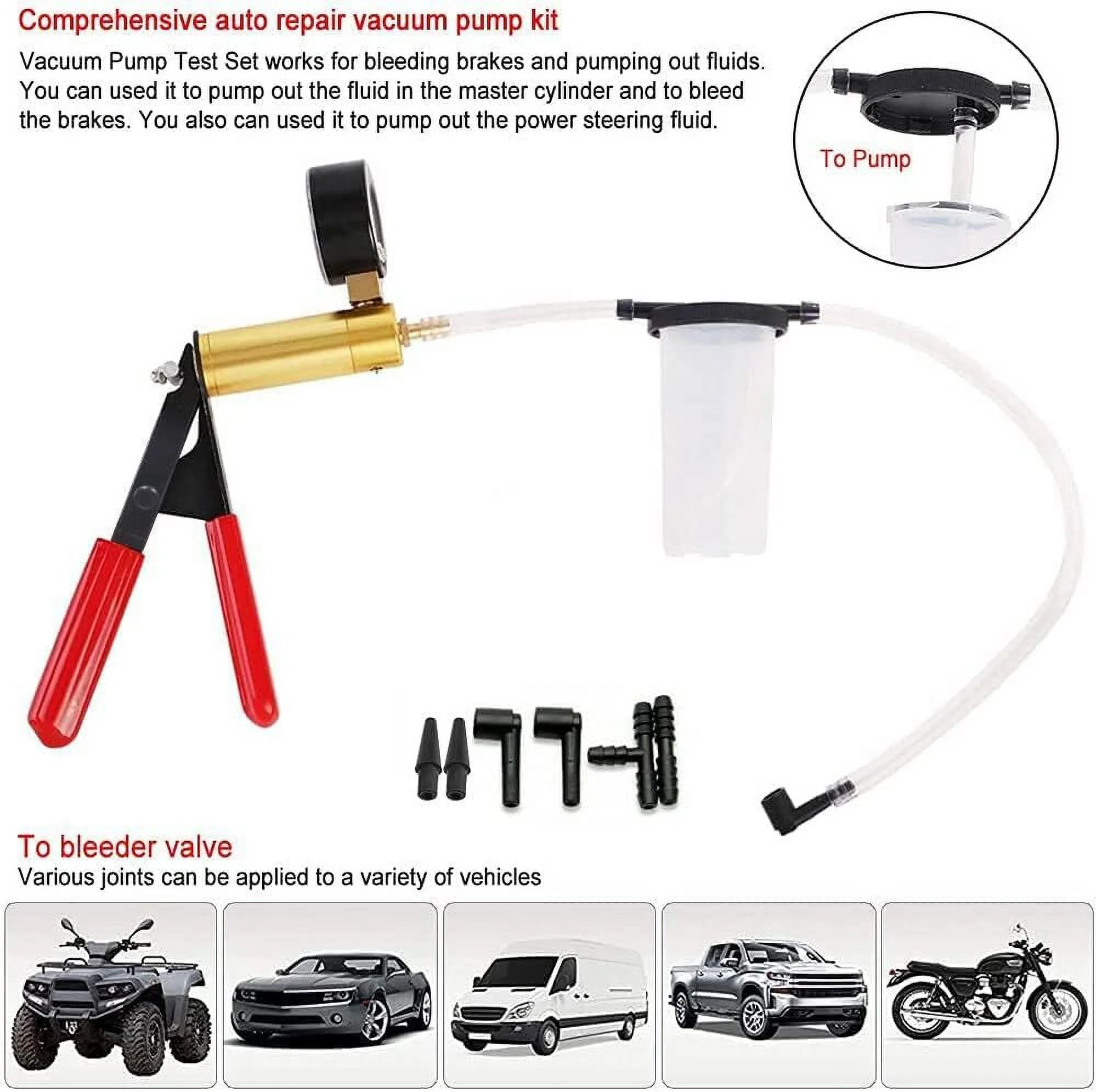 Hand Held Vacuum Pump Tester kit for Automotive with Sponge Protected Case,Adapters,One-Man Brake and Clutch Bleeding System