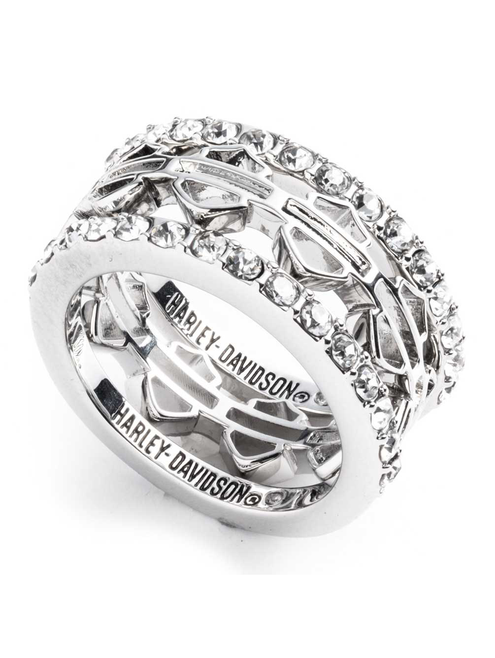 Harley-Davidson Women's Set of 3 Pave Bar & Shield Logo Stackable Rings (7), Harley Davidson