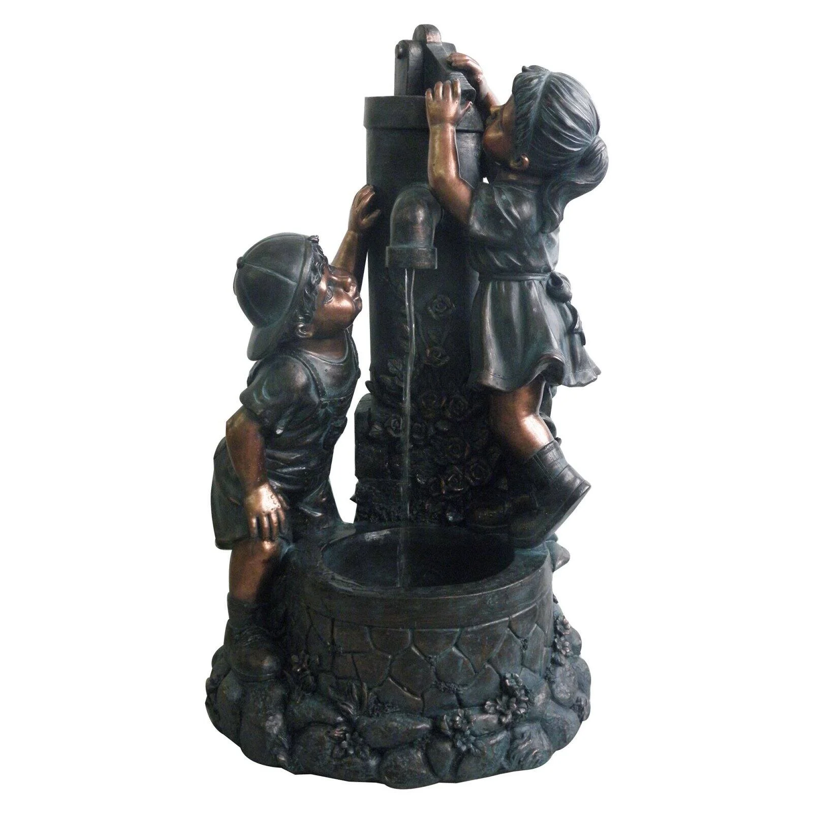 Pure Garden Boy and Girl Water Fountain, Bronze