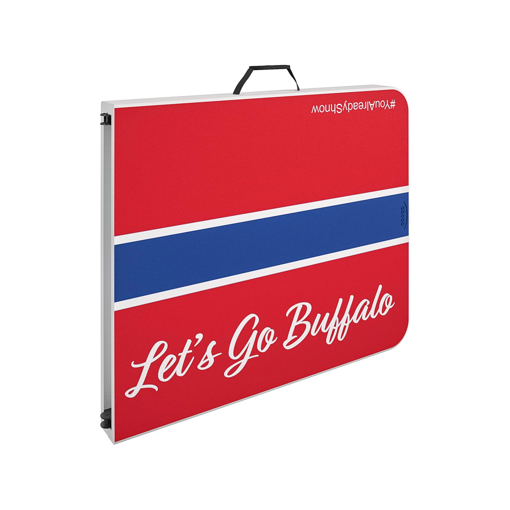 COSCO 6 ft. Fold-in-Half Table, Red/Blue/White, Great for Tailgating, Sports Events, & Parties