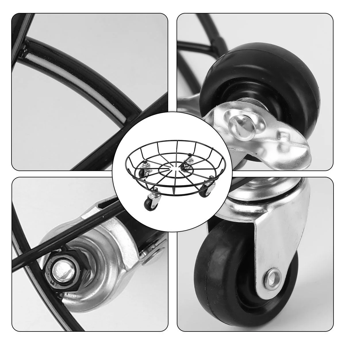 Guichaokj Flower Pot Stand with Wheels Round Iron Potted Plant Holder for Home Garden