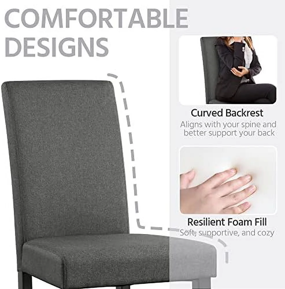 JDZHAPPYLIFE Dining Chair Fabric Parson Chair Modern Stylish Upholstered Kitchen Living Room Padded Chair Armless Side Chair with Solid Wood Legs Set of 4  Dark Grey